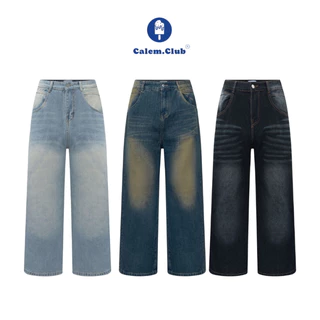 Calem Club - Quần Jeans Wash cạp cao Ống Rộng tôn dáng form thụng unisex 2024