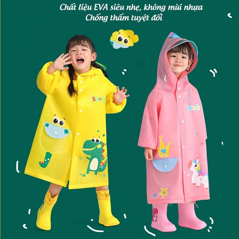 Áo mưa trẻ em chống thấm nước họa tiết dễ thương siêu nhẹ, siêu dai, siêu bền cho bé trai bé gái cao từ 80-115cm