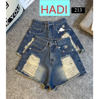 [SORS213] QUẦN SHORT JEANS ĐÙI NỮ LƯNG CAO RÁCH CÀO MẢNG CHỮ NHẬT ĐÙI LAI TUA XANH ĐẬM MÁT MẺ CÁ TÍNH