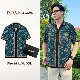 Áo sơ mi nam Cuban Shirt Form rộng, chất vải lụa mềm mịn, thoáng mát không nhăn | Áo sơ mi tay ngắn Họa tiết Ai Cập