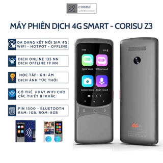 Máy phiên dịch thông minh CORISU Z3 hỗ trợ sim 4G, dịch trực tuyến 138 ngôn ngữ, dịch ảnh, dịch đàm thoại AI chính xác