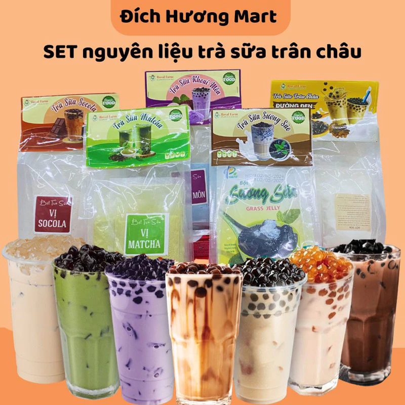 Set trà sữa ROYAL - trà sữa tự pha các vị, trà sữa sương sáo, trà sữa chân trâu đường đen