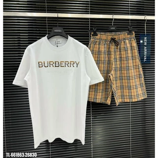 🔥Hot🔥Bộ Burberry thêu chữ cổ phối quần thiết kế hot Nam nữ trend New 2024