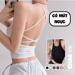 Áo ba lỗ nữ đan dây sau lưng có mút ngực CHAO áo đi biển nữ hở lưng nhiều màu ôm body vải mát 3L6