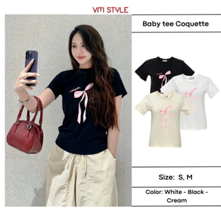 Áo thun babytee nữ VMSTYLE tay ngắn cổ tròn in hình nơ hồng dễ thương basic thời trang NH01 ATU00613