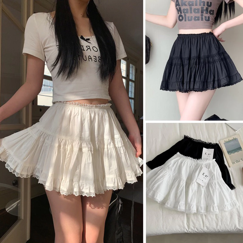[Hàng QC sẵn] Chân váy ngắn xoè mỏng phối ren chất vải thô boi thoáng mát có lót quần hottrend