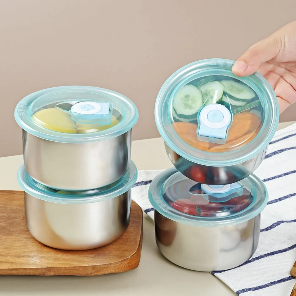 HỘP INOX TRÒN KÈM NẮP ĐẬY - SÉT KHAY INOX 304