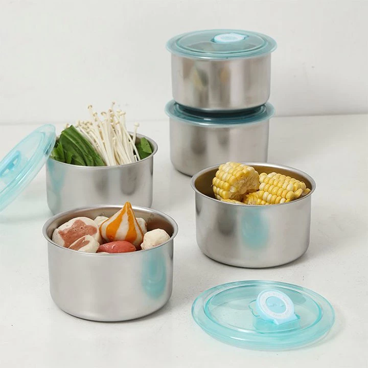 Combo 3-5 hộp tròn đựng thực phẩm bằng inox có nắp đậy - Hàng loại 1