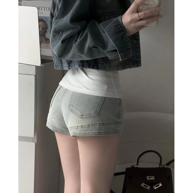 Quần sooc ngố bò jean nữ cạp cao, short jeans phong cách lưng cao