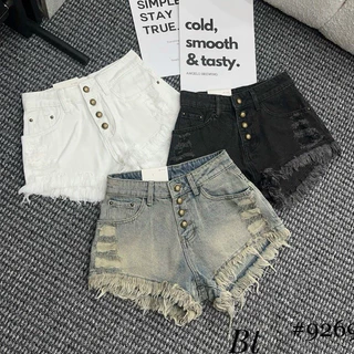 Quần short jeans, quần đùi bò rách tua rua phối nhiều cúc siêu cá tính N76