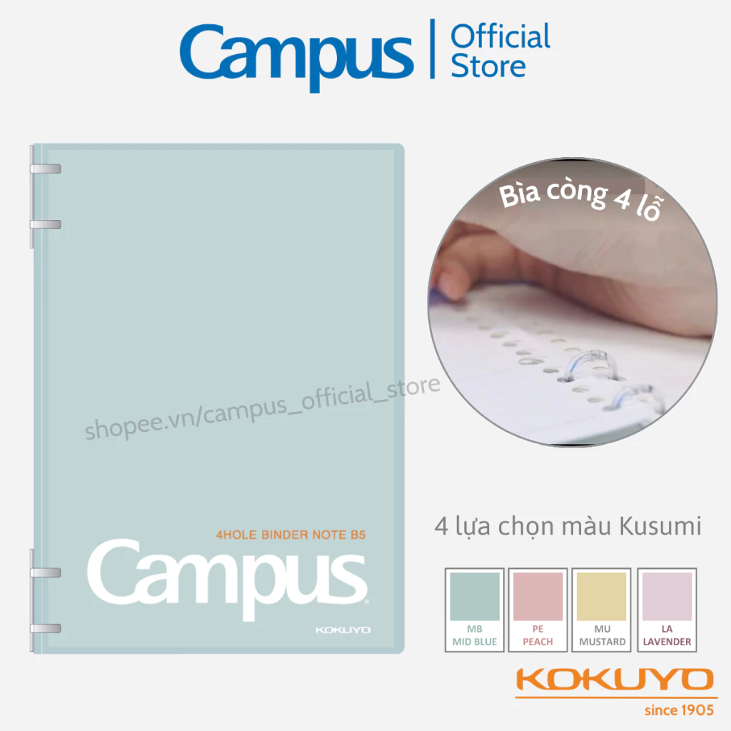 Sổ Bìa Còng Binder 4 Lỗ Kusumi còng Mỏng tối đa 40 tờ Kèm 10 Tờ Có Sẵn Khổ B5/A5 Chính Hãng Campus