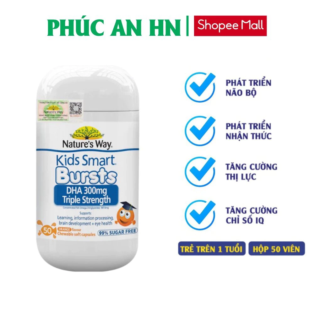 Viên nhai bổ sung DHA cho bé Nature's Way Kids Smart DHA 300mg Triple Strength 50 viên