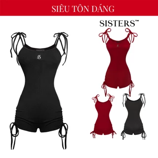 Jumpsuit đùi rút hai dây nữ SISTERS gợi cảm màu đen, màu đỏ tôn da chất thun gân co dãn Bijou SIS-CLUB | SS4-J3