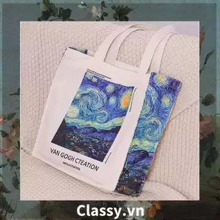 Túi vải Cotton Canvas Classy 38 * 34 cm in nhiều họa tiết, có khóa kéo Thân thiện với môi trường