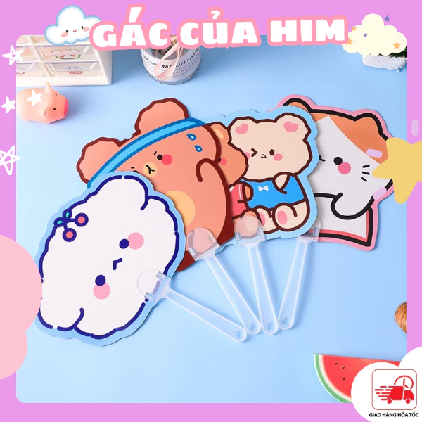 Quạt Nhựa Tròn Quạt Cầm Tay Mini In Hình Động Vật Siêu Cute Có Thể Tháo Rời Gấp Gọn