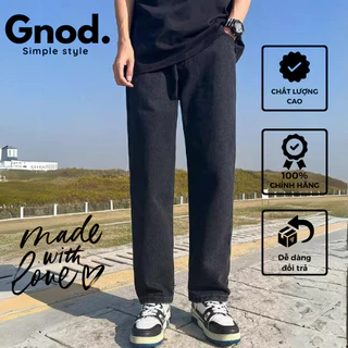 Quần jeans nam baggy dáng rộng, ống suông đen trơn basic Gnod DT01