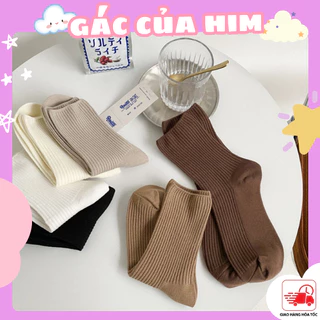 Vớ tất cổ cao gân màu trơn Basic cotton co giãn phong cách Ulzzang Hàn Quốc cho nam nữ