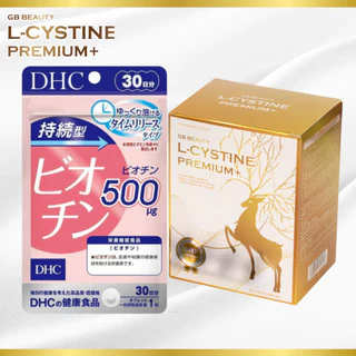 COMBO mọc tóc, đẹp da, cải thiện da tối màu GB BEAUTY L-CYSTINE PREMIUM+ 60 viên và Biotin DHC, liệu trình 1 tháng