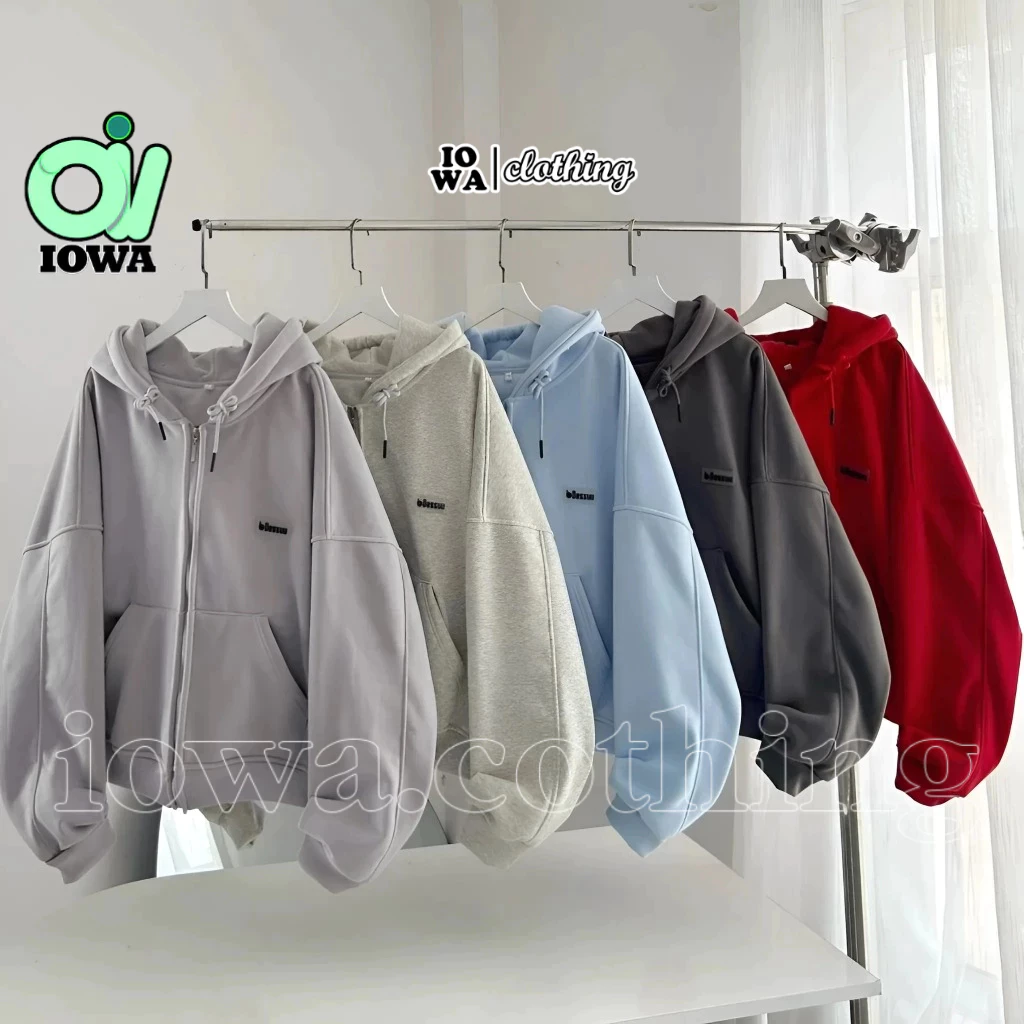 (XẢ HÀNG) Áo Khoác Hoodie Thêu DESSUU 3 TÚI Chất Nỉ Bông Dày BM157, Áo Khoác Nỉ Dây Kéo Zip Túi Ngược Form Rộng IOWA