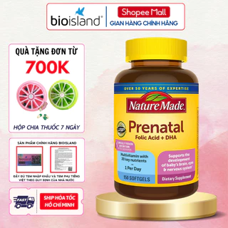 Vitamin tổng hợp cho mẹ bầu Prenatal Folic Acid + DHA 150 viên Nature Made giúp phát triển hệ thần kinh cho mẹ và bé