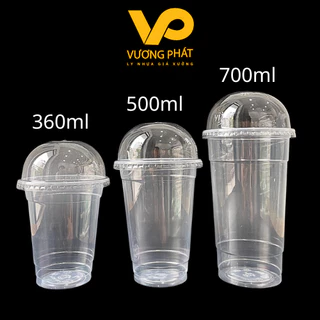 Lốc 50 Ly Nhựa PP Trơn Đáy Bằng Loại Dày 360ml, 500ml, 650ml, 700ml Đựng Trà Sữa, Sinh Tố, Nước Ép