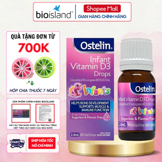 Vitamin D3 dạng giọt cho trẻ sơ sinh 400 IU Ostelin Infant Kids Drops 2.4ml giúp phòng ngừa còi xương cho bé