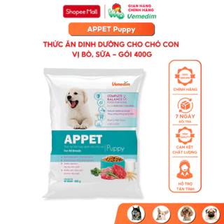 Vemedim APPET Puppy thức ăn dinh dưỡng vị thịt bò, sữa dành cho chó con, gói 400g