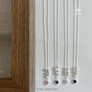 Dây chuyền bạc nữ TLEE, vòng cổ trái tim đá màu mix chuỗi bi bóng nữ tính TleeJewelry