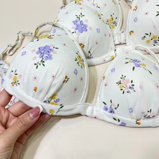 P19_ Áo lót bralette chất linen hoa nhí nền trắng có mút ngực không gọng đủ size cup nâng nhẹ - Design by The NPSexy