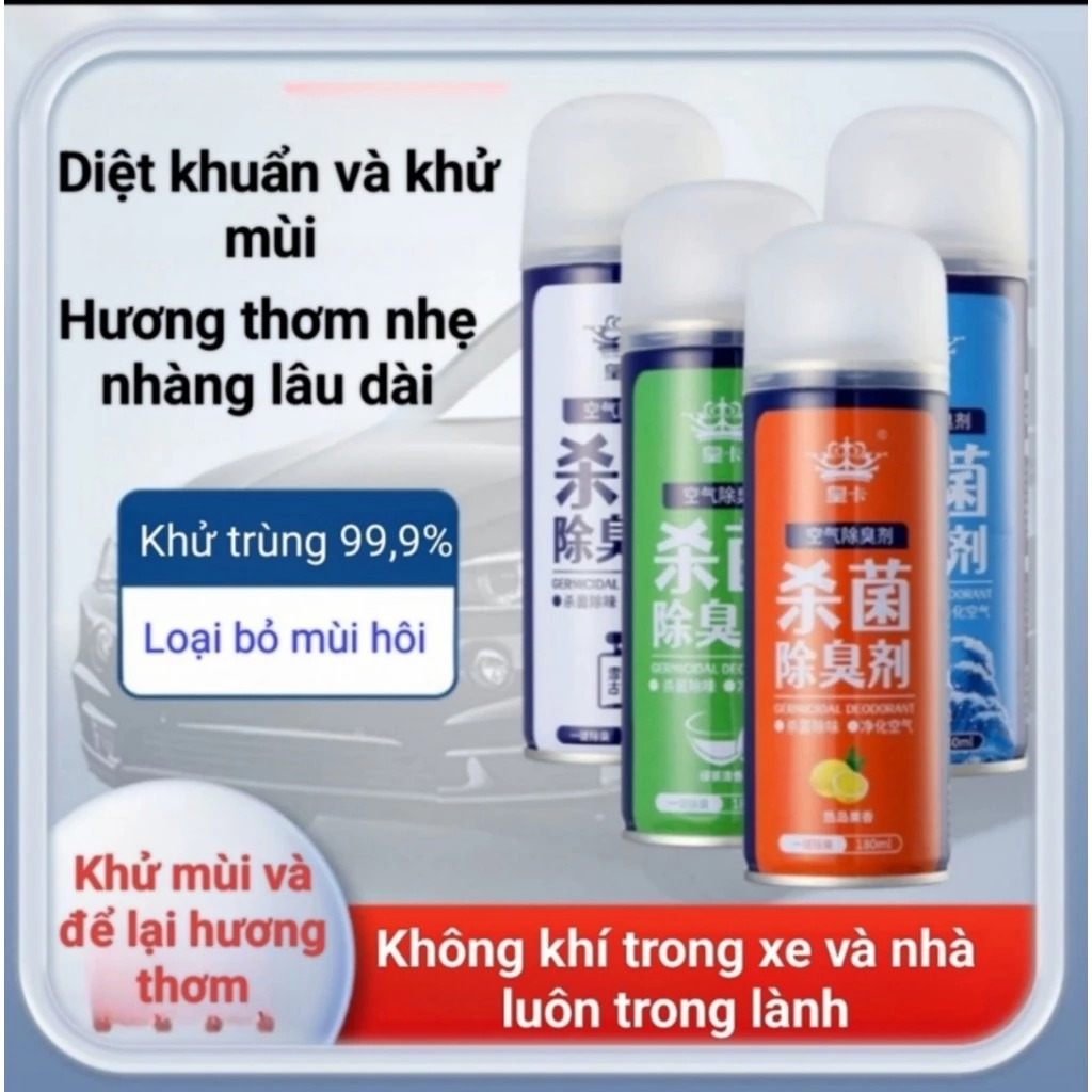 Chai xịt khử mùi diệt khuẩn xe ô tô hương thơm nước hoa cao cấp loại bỏ mùi nội thất xe