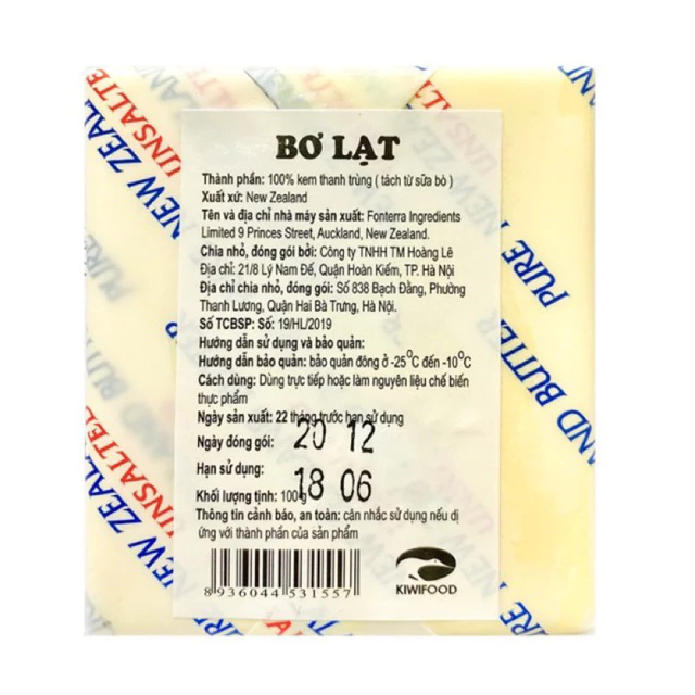 Bơ lạt ( bơ nhạt ) New Zealand 100gr