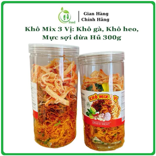 Khô Mix 3 Vị Khô heo, Khô Gà, Mực Sợi Dừa Hũ 300gr