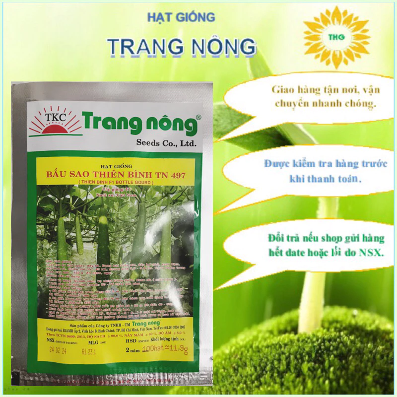 Hạt giống bầu sao Thiên Bình quả dài Trang Nông giống xưa gói 10 hạt