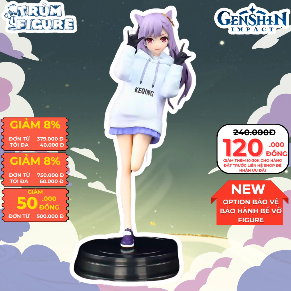 Mô Hình, Figure Genshin Impact Keqing Hoodie Anime, Game - Full Box Trùm Figure