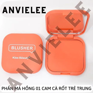 DATE 10.2024 01 CAM CÀ RỐT SÁNG TRẺ TRUNG THANH LÝ MÁ HỒNG KISS BEAUTY BLUSHER DẠNG PHẤN NÉN CÓ GƯƠNG KHÔNG HỘP NO BOX