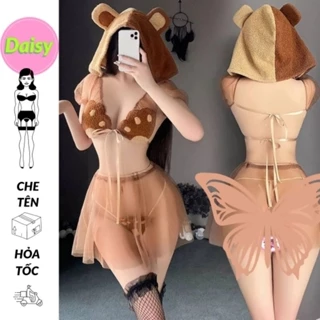 Cosplay nàng gấu Misa 2 cách mặc xuyên thấu gợi cảm - lkingerie hóa trang Teddy Bear dễ thương kèm nón