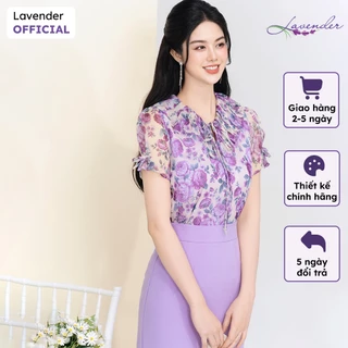 Áo sơ mi nữ Thời trang LAVENDER hoa tím cổ xếp ly chất liệu voan A3051