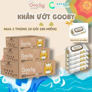 [Chyoby] 1 Thùng 10 gói Khăn ướt Gooby Premium Wipes 100 tờ- Mềm mịn, không cồn,không hóa chất,an toàn