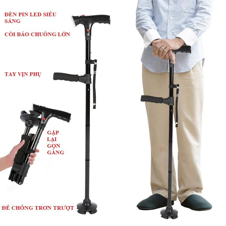 Gậy chống hỗ trợ di chuyển thuận tiện cho người già có đèn