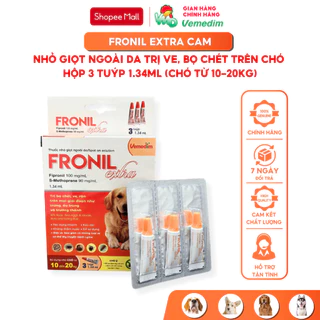 Vemedim Fronil-extra phòng ve, rận cao cấp cho chó từ 10kg-20kg, 1 hộp 3 tuýp 1.34ml (nhãn cam)