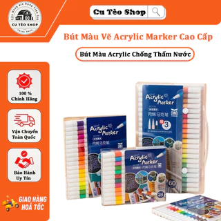 Bút Màu Vẽ Acrylic Marker 12/24/36/48/60 Màu Chuẩn, dùng để vẽ vải/giày/tường/giấy/da/ly