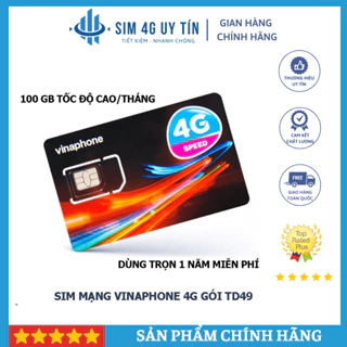 Sim Vinaphone 12TD49 100GB Nguyên Kít (Có Esim ) - Sim 4g Uy Tín