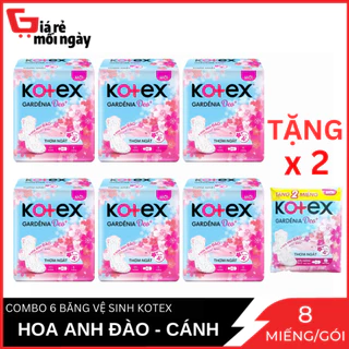 Combo 6 Gói Băng Vệ Sinh Kotex Hoa Anh Đào mặt bông Cánh 23cm 8 miếng TẶNG 4 miếng cùng loại