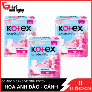 Combo 3 Băng vệ sinh Kotex Hoa Anh Đào Mặt bông Cánh 23cm 8 miếng  TẶNG 2 miếng cùng loại