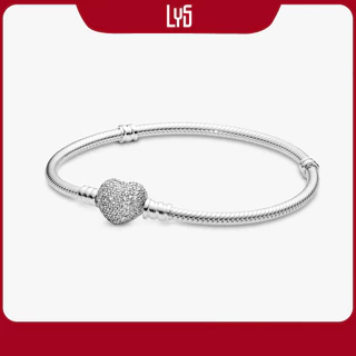 Vòng Tay bạc S925 Moments Sparkling Heart Clasp Snake Chain Bracelet Pan2015 Fullbox