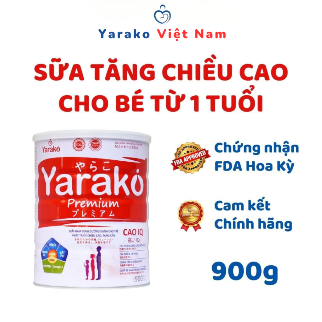 Sữa Tăng Chiều Cao YARAKO PREMIUM CAOIQ Hỗ Trợ Cho Trẻ Phát Triển Chiều Cao Và Tăng Cân Hộp 900g