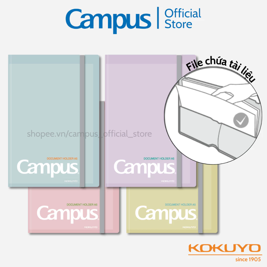 Tệp Tài Liệu Gấp Đôi Kusumi Cỡ A5 (Dùng Đựng Giấy A4) 4 Màu Kusumi Chính Hãng Campus