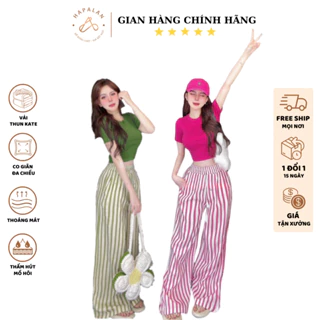 Set Đồ Nữ Áo Croptop Quần Ống Suông Rộng Set Đồ Bộ Nữ Croptop Tăm Kate Mịn Bigsize 45-85kg XM Hapalan CROPTOP QUẦN SỌC