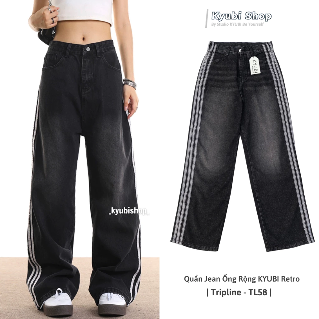 Quần jean nữ lưng cao dáng suông Ulzzang (Có Bigsize) - Quần jeans ống rộng suông cạp cao KYUBI