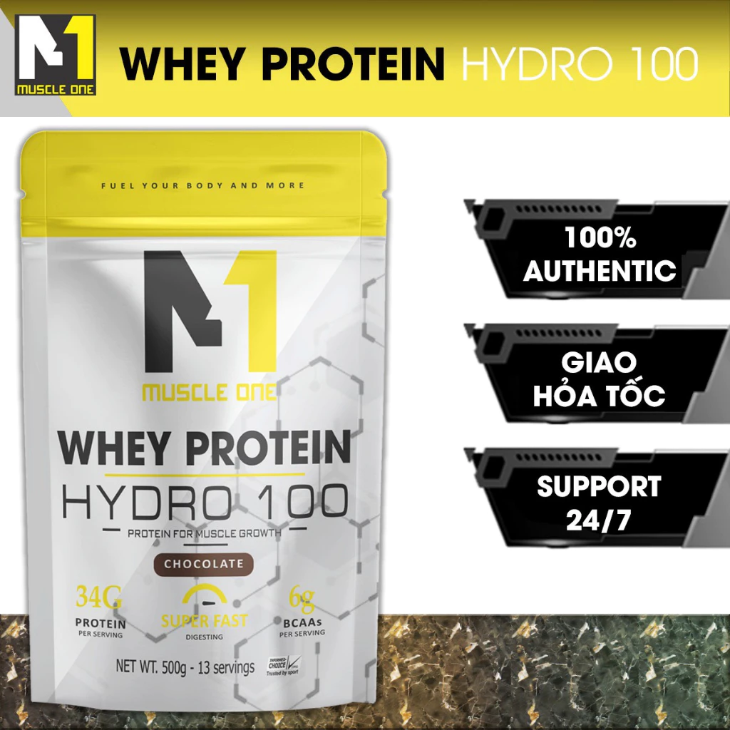 ( COMBO 2 TÚI + TẶNG BÌNH ) SỮA TĂNG CƠ WHEY PROTEIN HYDRO 100 MUSCLE ONE TÚI 500G, HẤP THỤ NHANH, CHÍNH HÃNG - C3.2